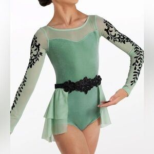 Weissman Sage Green and Black Velour Kids Dance Costume